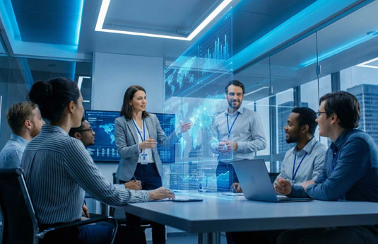Team meeting using advanced digital display technology