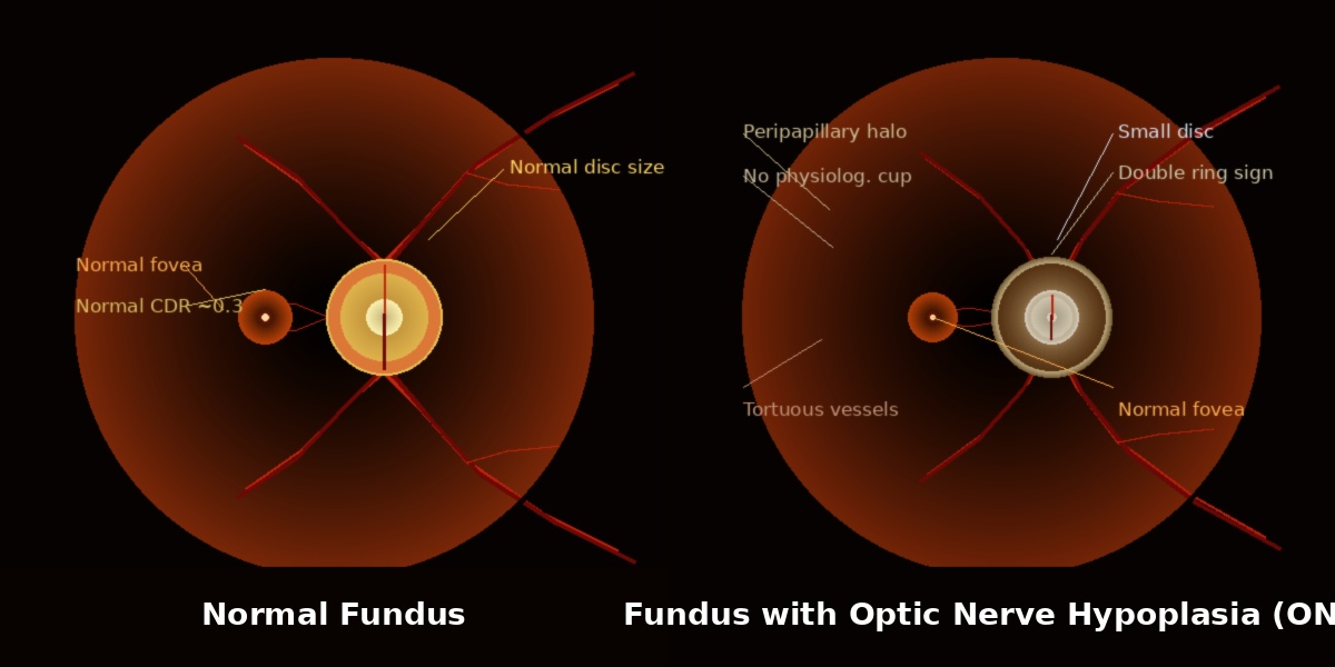 Normal fundus versus optic nerve hypoplasia fundus illustration