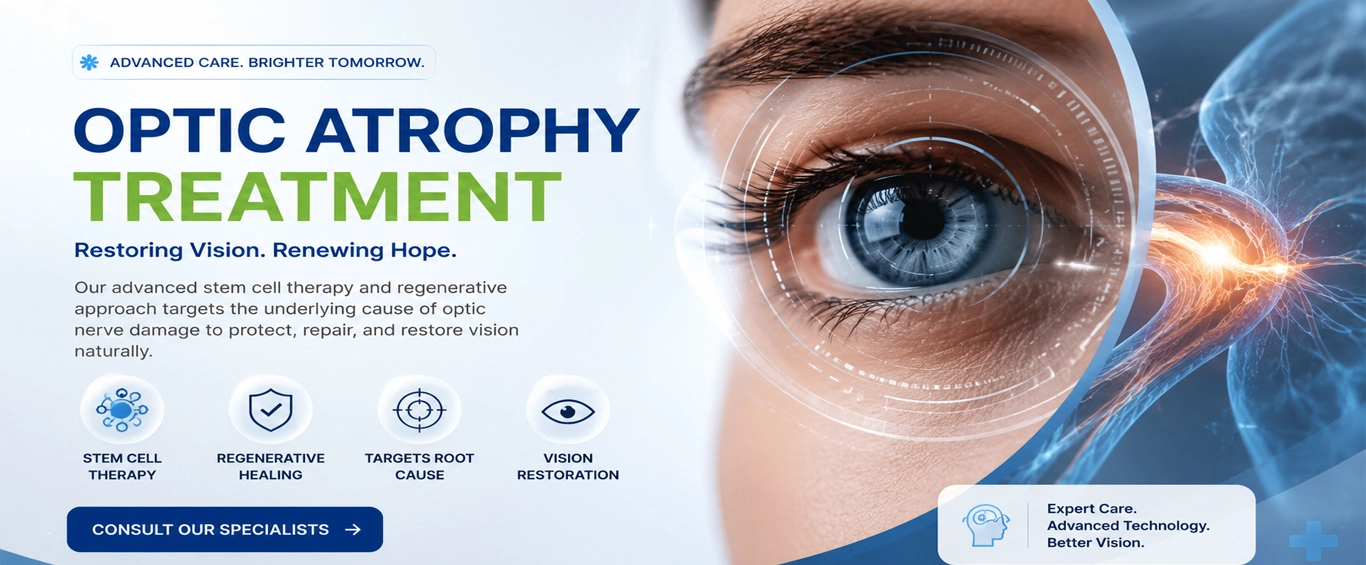 "Optic atrophy treatment ad with stem cell therapy and vision restoration theme