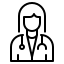 Female doctor icon with stethoscope symbolizing healthcare professional.
