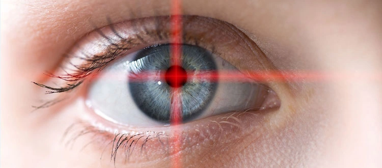 ye examination with laser crosshair for LASIK or vision correction